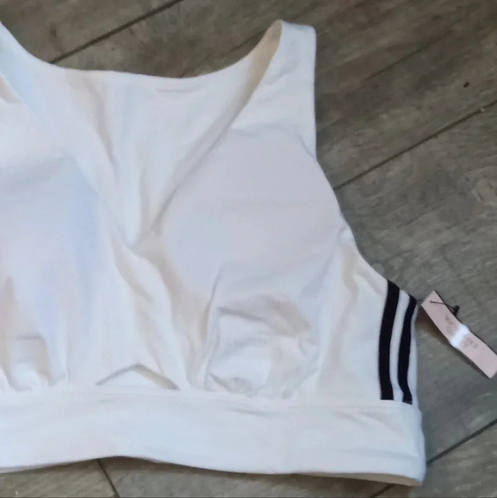 New Victoria's Secret White Padded Cotton Cutout Longline Sports Bra Size XL - Picture 4 of 7